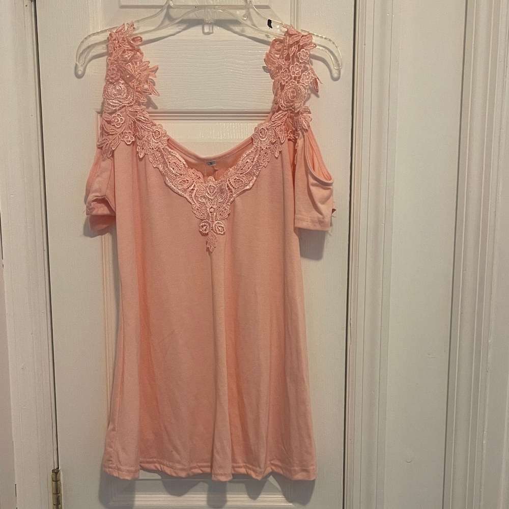 Pink Lace Cold Shoulder Top